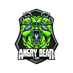 bear head mascot logo design vector with a modern color concept and badge emblem style for sports team. Angry bear illustration tshirt printing.