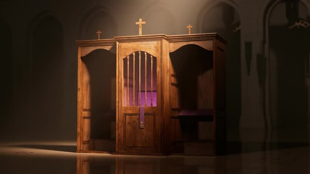 Christian chapel with confessional. Place in the church to confess sins. Mercy.