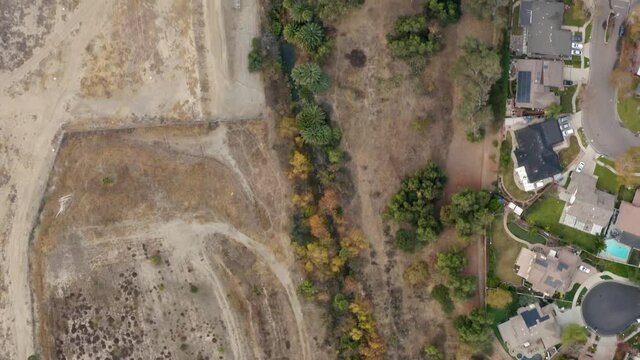 Aerial Nature Shot of Trees, forest, dirt, street, and cars