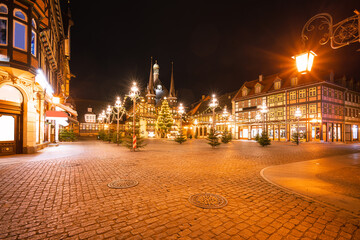 Fototapeta na wymiar Marktplatz Wernigerode Weihnachten 2020