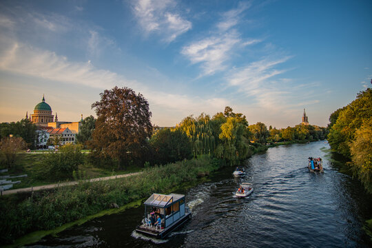 View of the Havel river in Potsdam from bridge in summer with blue sky, Germany