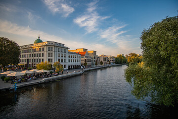 View of the Havel river in Potsdam from bridge in summer with blue sky, Germany