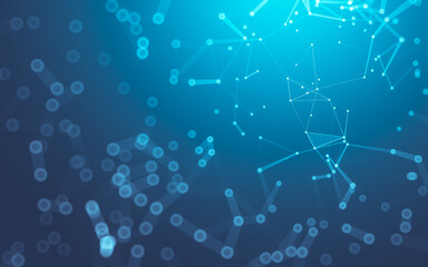 Abstract background. Molecules technology with polygonal shapes, connecting dots and lines. Connection structure. Big data visualization.