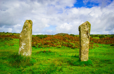 The Pipers, Neolithic Stones which are part of the Hurlers group of three stones circles on Bodmin Moor in Cornwall
