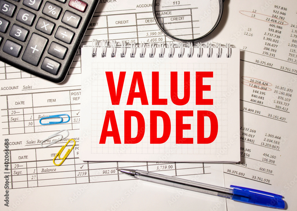 Poster text add value on white paper background business concept