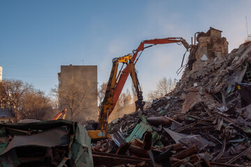 Process of demolition of old industrial building
