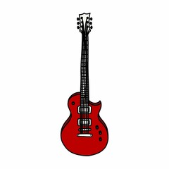 guitar doodle icon, vector color line illustration