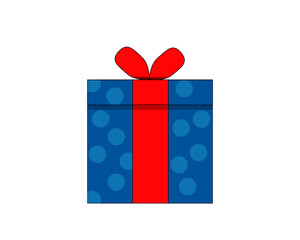 REGALO CUADRADO  AZUL CON CIRCULOS Y MOÑO ROJO 
