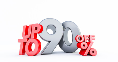 red 90% Number isolated on white background .90 ninety percent sale. Black friday idea. up to 90%. 3D render