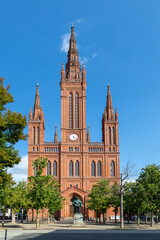 Fototapeta na wymiar Old red brick Market church building called Marktkirche of Wiesbaden