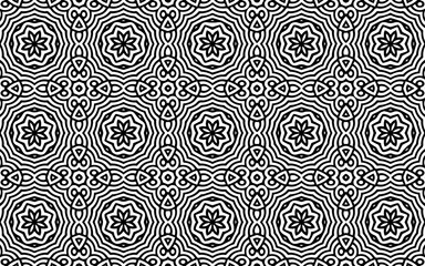 Geometric background in original Indian doodling style. Abstract black white template. Vector graphics for wallpapers, coloring books, business cards, textiles.