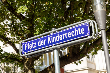 streetsign platz der kinderrechte - place of childrens rights - in Wiesbaden