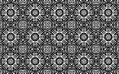 Ethnic exotic geometric background in Mexican, Native American, African style. Abstract black white template. Vector graphics for wallpapers