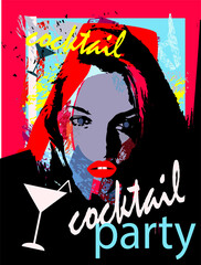 Cocktail party background with silhouette of a girl vector