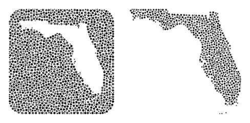 Map of Florida State mosaic designed with circle points and stencil. Vector map of Florida State mosaic of circle spots in different sizes and grey shades. Created for abstract proclamations.
