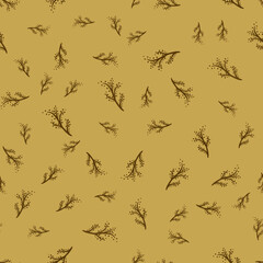 Fototapeta na wymiar leaf bunch tree wedding element pattern, on dark brown background