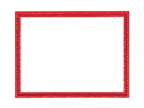 Wooden red frame for paintings. Isolated on white