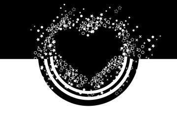 Valentine's day background. Wedding invitation background. Black and white background with heart, confetti and fireworks illustration. 