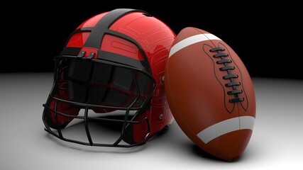 Naklejka premium American football helmet and ball. 3D illustration. 3D high quality rendering.