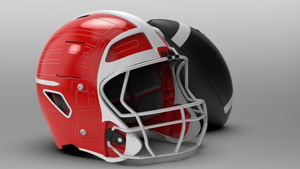 Fototapeta premium American football helmet and ball. 3D illustration. 3D high quality rendering.