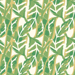 Fresh green leaves seamless vector pattern. Botanical surface print design for fabrics, stationery, scrapbook paper, gift wrap, textiles, backgrounds, home decor, and packaging.