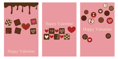 Valentine Concept. Decorative Chocolate icons illustration. Valentine decoration for Cards, Invitations, web and graphic design. Vector illustration.バレンタインイラスト、バレンタイン背景、チョコレートイラスト、バレンタインチョコ