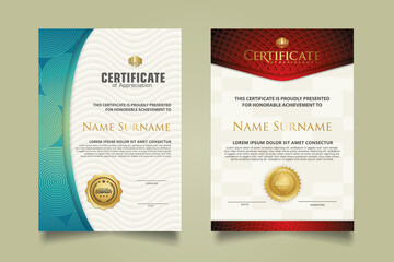 set elegant and futuristic certificate template with lines circle pattern and wave checkered lines pattern ornament. Diploma. Vector illustration