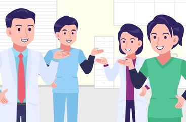 Fototapeta premium Young and healthy healthcare professionals with background