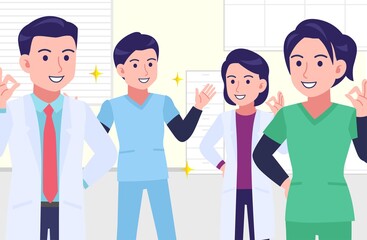 Young and healthy healthcare professionals with background