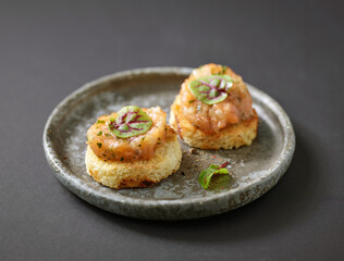 toasted bread with salmon tartar