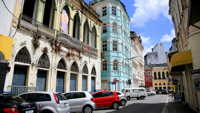 salvador, bahia, brazil - december 28, 2020: old buildings belonging to the historical and architectural heritage are seen abandoned in the neighborhood of Comercio in the city of Salvador. 