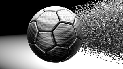 Fototapeta premium Soccer ball with Particles under Black Background. 3D sketch design and illustration. 3D CG. 3D high quality rendering. 