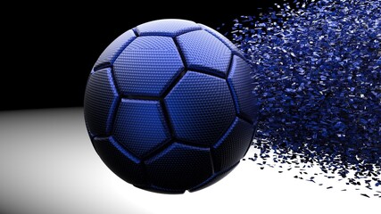 Soccer ball with Particles under Black Background. 3D sketch design and illustration. 3D CG. 3D high quality rendering.	