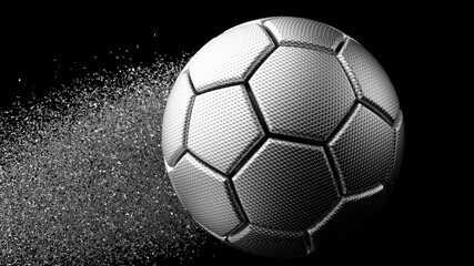 Fototapeta premium Soccer ball with Particles under Black Background. 3D sketch design and illustration. 3D CG. 3D high quality rendering. 
