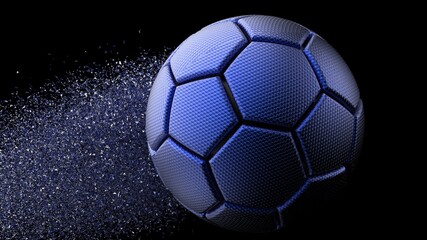 Naklejka premium Soccer ball with Particles under Black Background. 3D sketch design and illustration. 3D CG. 3D high quality rendering. 