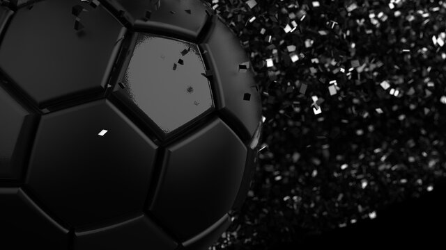 Soccer ball with Particles under Black Background. 3D sketch design and illustration. 3D CG. 3D high quality rendering.	
