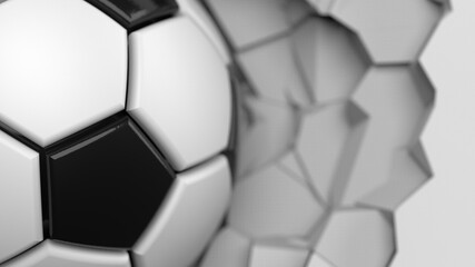 Soccer ball with Particles under Black Background. 3D sketch design and illustration. 3D CG. 3D high quality rendering.	
