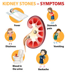 Kidney stones symptoms cartoon style infographic