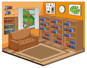 Blank library room interior cartoon style