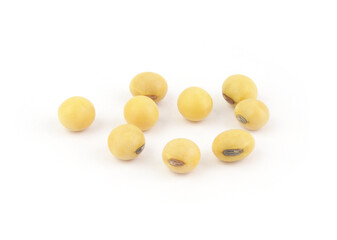 Several soy beans isolated on white background close up