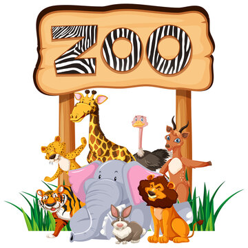 Zoo animals at the entrance sign