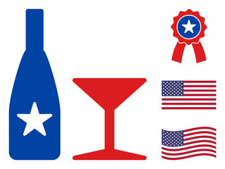 Alcohol drinks icon in blue and red colors with stars. Alcohol drinks illustration style uses American official colors of Democratic and Republican political parties, and star shapes.