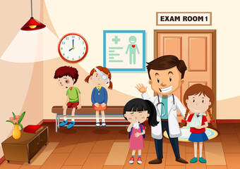 Kid in the hospital with a doctor scene