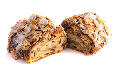 A Traditional Stollen with Fruit and Almond Paste topped with Almonds