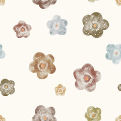 Seamless texture of colorful floral. Hand drawn sketch watercolour painting on simple background. 