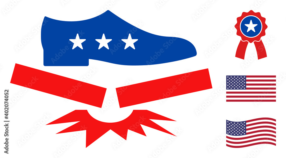 Poster step fragile icon in blue and red colors with stars. step fragile illustration style uses american o