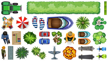 Set of aerial element city decorations isolated