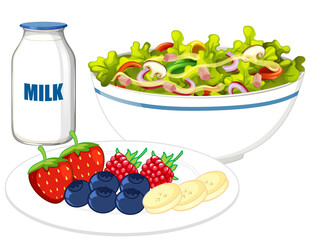 Set of healthy meal isolated on white background