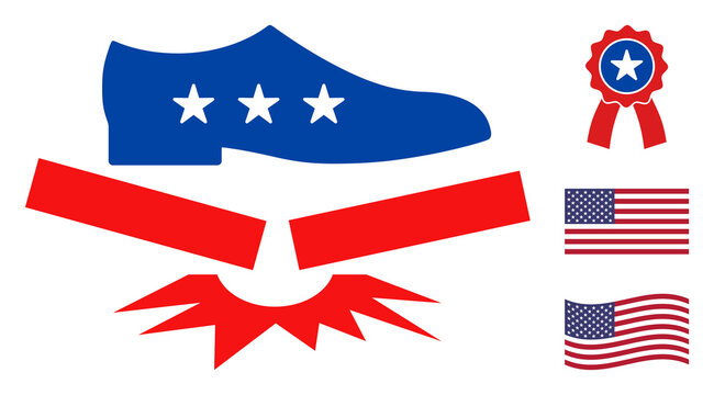 Step fragile icon in blue and red colors with stars. Step fragile illustration style uses American official colors of Democratic and Republican political parties, and star shapes.