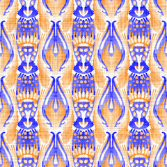 Azure blue chevron linen texture background. Seamless ikat textile effect. Distressed aqua dye pattern. Coastal farmhouse beach decor, modern sailing fashion or soft furnishing zig zag repeat cloth 